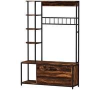HOMCOM Porte-manteau avec étagère à chaussures 10 crochets, 3 étagères, armoire à chaussures rabattable 2 niveaux, marron