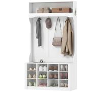 HOMCOM Porte-manteau avec étagère, banc, crochets, compartiments à chaussures, panneaux de particules, MDF, Blanc