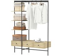 HOMCOM Porte-manteau avec étagères, tiroirs et tringle, portemanteau autoportant 180 cm style moderne, cadre métallique, Chêne