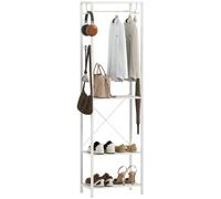 HOMCOM Porte-Manteau avec Tringle de Suspension 52 x 30 x 180 cm Blanc | Portant à Vêtements, Meuble d'Entrée, 4 Crochets, Étagères à Chaussures à 2 Niveaux, Étagère de Rangement Ouverte