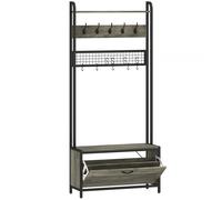 HOMCOM Porte-manteau Meuble à Chaussures 5-en-1 avec Banc Panneau en Grille Armoire 10 Crochets Étagère Supérieure et Cadre en Acier Gris