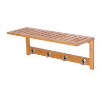 HomCom Porte-manteau mural étagère bambou 50×16×17,5 cm 4 patères kit fixation fourni