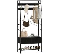 HOMCOM Porte-manteau, portant à vêtements, vestiaire pour entrée, chambre, couloir avec 2 tiroirs en tissu, étagère, 8 crochets et cadre acier style industriel, meuble d'entrée 80 x 30 x 180,5 cm noir
