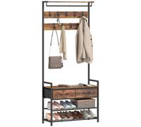 HOMCOM Porte-manteau sur pied avec crochets, banc à chaussures, organiseur d'entrée industriel, cadre en acier, Brun rustique
