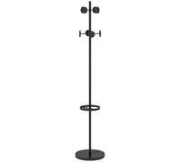 HOMCOM Porte-Manteau sur Pied avec Porte-Parapluie et 8 Crochets à Disque en Métal Ø34 x 177 cm, Noir