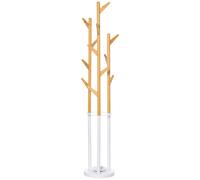 HOMCOM Porte-Manteau sur Pied Portemanteau avec 12 Crochets Support pour Parapluie Moderne pour Couloir Salon Métal Bambou Naturel + Blanc 30,5 x 30,5 x 174,5 cm