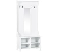 HOMCOM Porte-Manteau vestiaire d'entrée avec Banc à Chaussures et Miroir dim. 80L x 40l x 170H cm 4 étagères 4 patères Double Crochet bois Blanc