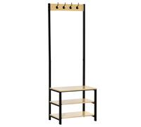 HOMCOM Porte-manteau vestiaire d'entrée dim. 60L x 40l x 175H cm 3 étagères 4 patères double crochet MDF bois clair acier noir