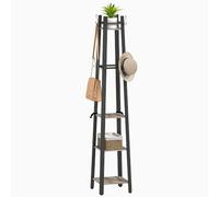 HOMCOM Porte-manteaux 4 niveaux autoportant, 8 crochets, 4 étagères, Gris | Pour vêtements, sacs, chapeaux, organisateur industriel, maison, entrée, couloir, chambre
