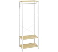HOMCOM Porte-Manteaux 60L x 40l x 167,5H cm Aspect Bois Clair Métal Blanc | Avec Étagère à Chaussures, Vestiaire Meuble d'Entrée, Style Industriel