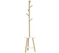 HOMCOM Porte-manteaux sur pied 2 en 1 5 crochets 2 étagères design contemporain cosy 39,5 x 39,5 x 171 cm coloris bois naturel