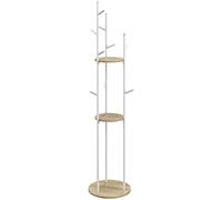 HOMCOM Porte-manteaux sur pied en acier 9 crochets 2 étagères Ø40x167 cm naturel/blanc