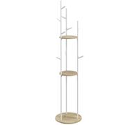HOMCOM Porte-manteaux sur pied en acier 9 crochets 2 étagères Ø40x167 cm naturel/blanc