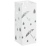 HomCom Porte-parapluie carré acier 4 crochets bac de récupération d'eau amovible blanc