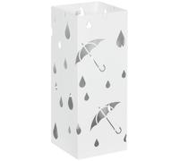 HomCom Porte-parapluie carré acier 4 crochets bac de récupération d'eau amovible blanc