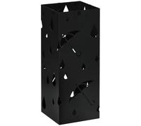 HOMCOM Porte-parapluie Carré en Acier 15,5l x 15,5P x 41H cm Noir | Support à Parapluie, 4 Crochets, Bac de Récupération d'Eau Amovible