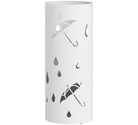 HOMCOM Porte parapluie cylindrique support pour parapluies bac d'égouttement amovible et 4 crochets, Ø 17 x 41 cm, blanc
