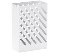 HOMCOM Porte-parapluie en acier rectangulaire, support pour parapluies avec 4 crochets et bac d'égouttement amovible, blanc