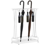 HOMCOM Porte-Parapluie Moderne en Acier avec 21 Emplacements et 24 Crochets Bac de Récupération Amovible pour Entrée 50x24x68 cm Blanc