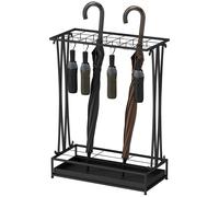 HOMCOM Porte-Parapluie Moderne en Acier avec 21 Espaces et 24 Crochets Plateau Collecteur d'Eau Amovible pour Entrée 50x24x68 cm Noir