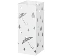 HOMCOM Porte-parapluie support à parapluie carré en acier avec 4 crochets et bac de récupération d'eau amovible blanc