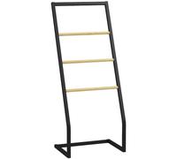 HOMCOM Porte-Serviettes 4 Barres 40,5L x 28l x 98H cm Noir et Naturel | Sur Pieds, en Bambou et Acier, Barres Support, pour Petit Espace, Salle de Bain et Buanderie