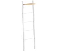HOMCOM Porte-Serviettes échelle avec étagère 43x20x151 cm Blanc & Chêne | 4 barres, porte-serviettes mural, étagère échelle, chambre, salon