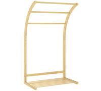 Porte-serviettes style cosy bambou verni 3 barres étagère sol H.84 cm