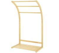 HOMCOM Porte-serviettes en bambou 3 barres avec étagère de rangement, pour la salle de bains et la buanderie, finition naturel