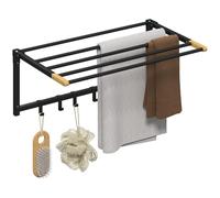HOMCOM Porte-Serviettes Mural Pliable 5 Barres 60 cm Noir | 6 crochets, pour serviettes, salle de bain