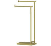 HOMCOM Porte-serviettes sur pied avec 2 barres et cadre métallique Porte-serviettes de salle de bain moderne en forme de L 35,5x20x78 cm Doré