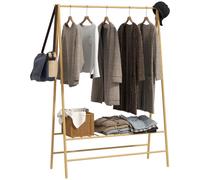 HOMCOM Porte-vêtements avec étagères, c., penderie bambou bois naturel | Porte-manteau, porte-manteau, pour chambre, expositions, buanderie