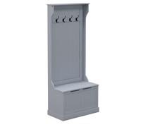 HOMCOM Portemanteau 3 en 1 avec 4 Crochets et Banc Conteneur, en Bois, 71,5x39,5x170 cm, Gris
