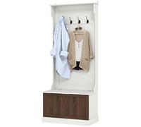 HOMCOM Portemanteau 3 en 1 avec 4 Crochets et Banc de Rangement, en Bois, 71,5x39,5x170 cm, Blanc