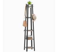 HOMCOM Portemanteau à 4 niveaux autonome avec 8 crochets et 4 étagères pour vêtements, sacs, chapeaux, organiseur de vêtements industriels pour la maison, l'entrée, le couloir, la chambre à coucher