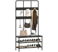 HOMCOM Portemanteau, banc chaussures, 6 crochets, Noir, 91x36x180 cm | Portemanteau, penderie, porte-veste pour entrée, couloir, chambre