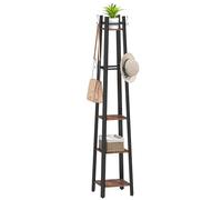 HOMCOM Portemanteau sur pied 4 niveaux 4 étagères 8 crochets marron rustique