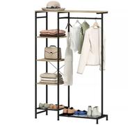 HOMCOM Portemanteau sur Pied, Portant à Vêtements avec Porte-Manteau, Étagère à Chaussures, Etagere à Chaussures Anti-basculement Chêne