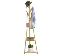 Portemanteau sur pied en bois - HOMCOM - 8 patères - 3 étagères- meuble d'entrée pour vêtements, chapeaux, entrée - 46 x 46 x 175 cm