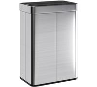 HOMCOM Poubelle à capteur, capacité 55 L, couvercle papillon, s'ouvre automatiquement, acier inoxydable, couleur argentée