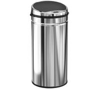 HOMCOM Poubelle à capteur de mouvement ouverture automatique 1 bac de 42 L en acier inoxydable noir et argent
