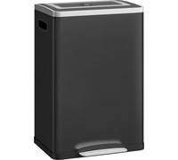 HOMCOM Poubelle à double compartiment 2 x 20L, poubelle de cuisine à pédale, 2 seaux intérieurs amovibles, couvercle à fermeture en douceur et poignées intégrées, anti-traces, acier inoxydable, noir