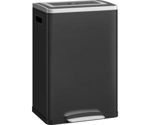 HOMCOM Poubelle à double compartiment 2 x 20L, poubelle de cuisine à pédale, 2 seaux intérieurs amovibles, couvercle à fermeture en douceur et poignées intégrées, anti-traces, acier inoxydable, noir