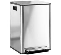 HOMCOM Poubelle de cuisine de 2 x 20L poubelle à pédale 2 compartiments, en acier inoxydable avec couvercle à fermeture douce, seaux amovibles, 41,8L x 36,7l x 58H cm argenté