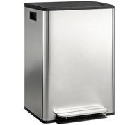 HOMCOM Poubelle à double compartiment 2 x 30L, poubelle de cuisine à pédale tri sélectif en acier inoxydable, seaux intérieurs, couvercle à fermeture douce et maintien en ouverture, poignées, argent