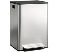 HOMCOM Poubelle à double compartiment 2 x 30L, poubelle de cuisine à pédale tri sélectif en acier inoxydable, seaux intérieurs, couvercle à fermeture douce et maintien en ouverture, poignées, argent