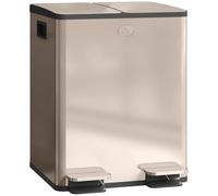 HOMCOM Poubelle à Double Compartiment 2x20L, Poubelle de Cuisine à Pédale en Acier Inoxydable, Seaux Intérieurs Amovibles, Couvercle à Fermeture Douce Maintien en Ouverture, Anti Traces, Or
