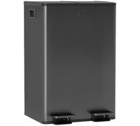 HOMCOM Poubelle à Double Compartiment 2x28L à Pédale Acier Inoxydable Noir | Poubelle de Cuisine, Seaux Intérieurs Amovibles, Couvercle à Fermeture Douce, Maintien en Ouverture, Anti Traces