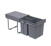 HOMCOM Poubelle coulissante 40L avec 3 bacs amovibles pour tri sélectif 2 x 10L et 1 x 20L - gris