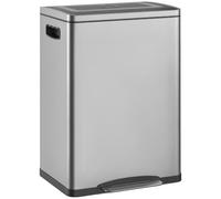 HOMCOM Poubelle cuisine 2 x 20L, argent | Pédale, couvercle à fermeture douce, bacs intérieurs amovibles, anti-traces de doigts, cuisine